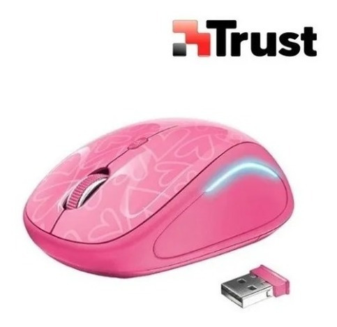 Mouse Rosado Trust Inalámbrico Usb Luz Led