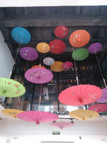 50 Sombrillas Chinas Colores Tela Bambú Tradicionales