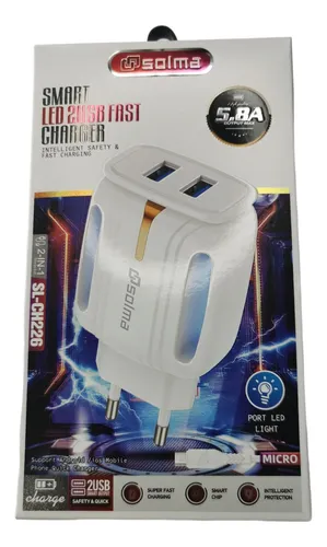 Cargador De Pared Para Micro Usb V8, 2 Usb, Solma Slch226