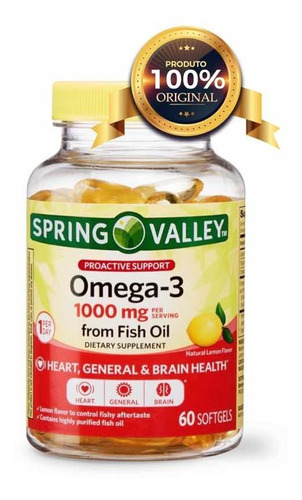 Omega 3 1000mg Spring Valley Sabor Limão60cápsulas Softgels 