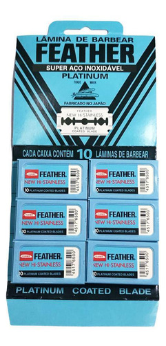 Cartela Lâmina Para Barbear Feather Platinum Inox 60 Unidade