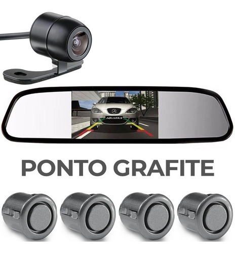 Kit Retrovisor Com Camera + Sensor De Ré Fiat Linea Cor Sensor Grafite