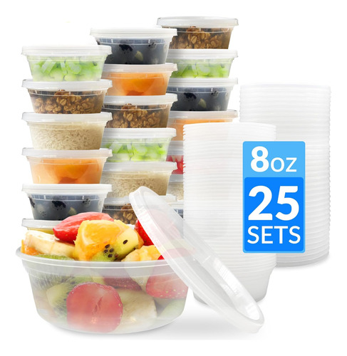 Recipientes Reli. Deli Con Tapas (25 Juegos) 8 Oz De Recipie