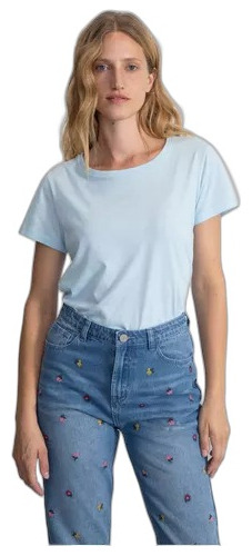 Remera Mujer Cuello Redondo Manga Corta Celeste Yagmour