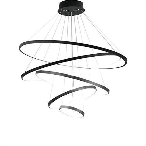 Lustre Led Pendente Anéis 5 Arcos Pé Direito Duplo Preto Biv