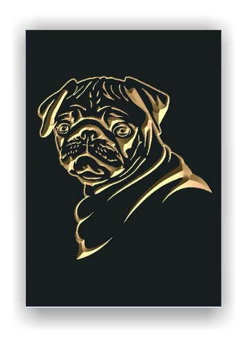 Quadro Entalhado Em Madeira - Cachorro Pug Preto