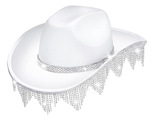 Sombrero De Vaquero Con Borlas Y Diamantes De Blanco