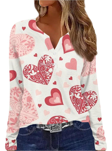 Camisa Para Mujer Cuello V Muesca Dia San Valentin Blusa