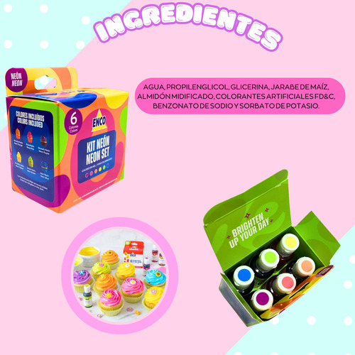 Colorante Neón En Gel Enco Comestible Kit 6 Colores