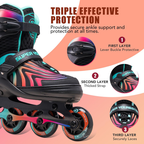 Patines En Línea Ajustables Con Luz Para Niñas Y Adolescente Talla De Los Patines 0 Mm Neón