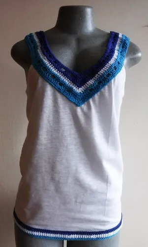 Blusa De Algod n Con Aplicaciones Tejidas En Crochet MercadoLibre