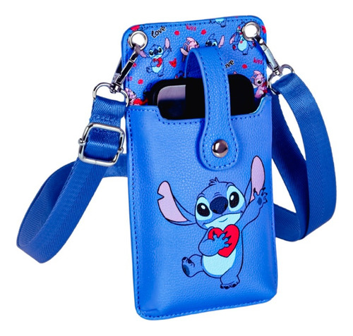 Bolsa Crossbody Shoulder Bag Disney Bsc76018-az Stitch De Pu  Azul Com Alça De Ombro Azul Alças De Cor Azul E Ferragens Prata