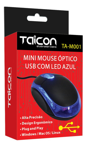 Mouse Mini Usb Fio 1000dpi Led Azul Retire Sp Cor Preto