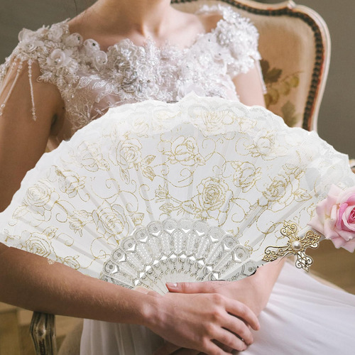 Abanico Tela Boda/fiesta Con Rosas - Recuerdo Mano Artesanal