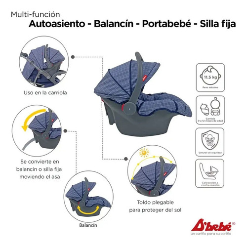 Carriola Asa Reversible Portabebe D'bebe Aventura Azul Azul Claro Gris Oscuro