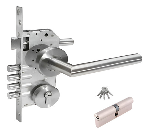 Jgo Cerradura Chapa Alta Seg Acero Inox 4 Bulon Puerta Princ