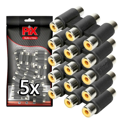 5x Emenda Rca Tripla Fêmea Extensão Áudio Video - Chip Sce