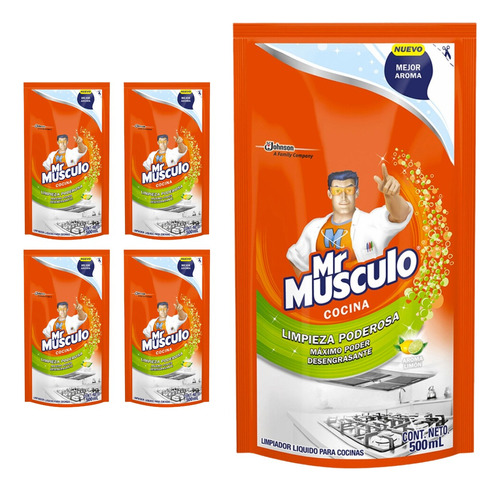 Mr Musculo Limpiador Cocina Limon 5 En 1 Doypack 500 Ml 5 Pz