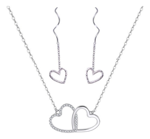 Juego Plata S925 Collar Y Aretes Corazon Mujer + Dedicatoria