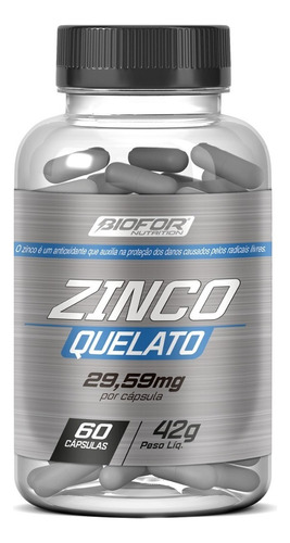 Zinco Quelato 29,59mg 60 Cápsulas - Biofor Sem Sabor