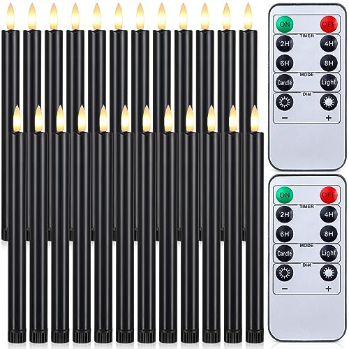 24 Pcs Flameless Black Taper Candles With 10 Key Remote...