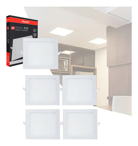5 Painel Led 18w Embutir Quadrado 6500k avant C&e