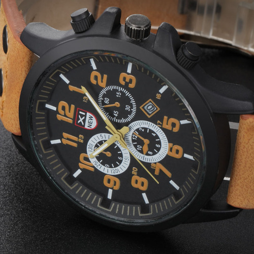 Brown - Watches Mens Military Army Leather Date Wrist Watch