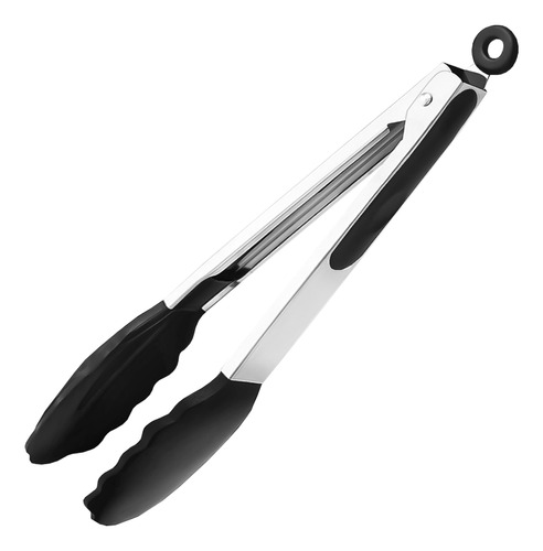 Pegador Culinário Silicone Preto 25cm Multiuso Inox Fritura