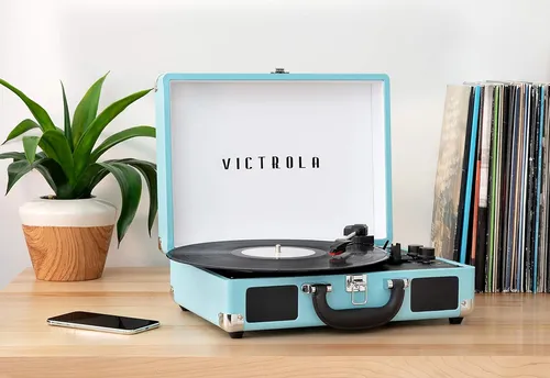 Tocadiscos Vintage Bluetooth Portátil De 3 Velocidades Con A