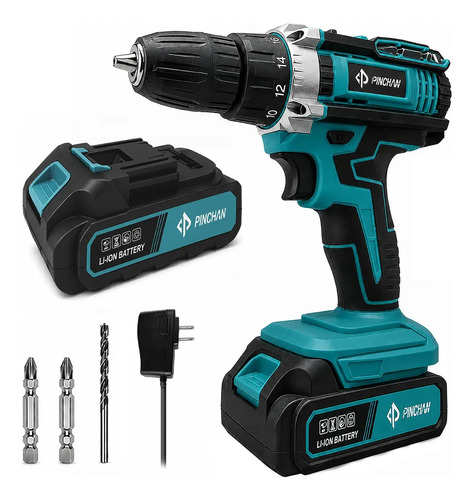 Kit De Taladro Inalámbrico Destornillador Eléctrico Azul Pinchan 2000 RPM Incluye batería y cargador Iluminación LED 50 Hz/60 Hz