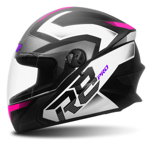 Capacete Para Moto Liberty R8 Pro Brilhante Fechado Protork Cor Preto-Rosa Tamanho do capacete 56