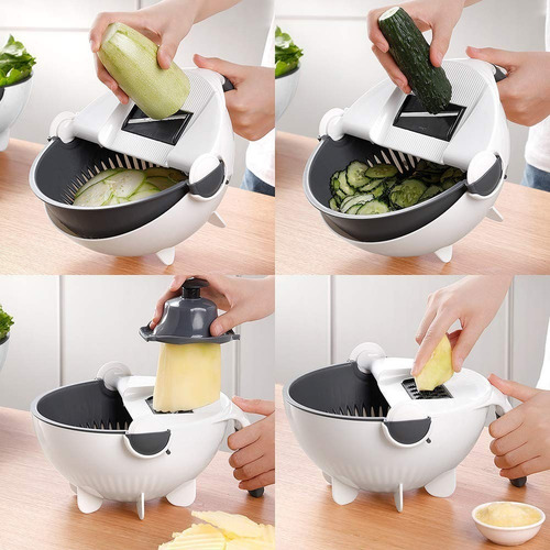 Imagen 3 de 9 de Cortador Picador Vegetales 9 En 1 Mandolina Con Colador Bowl