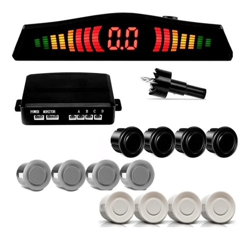 Kit Sensor De Estacionamento Ré 4 Sinal 22mm Sonoro Universal Cor Prata