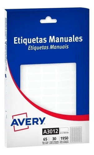 Etiquetas Autoadhesiva Avery Rectangular 8 X 19.4 Mm. 3012 Color Blanco