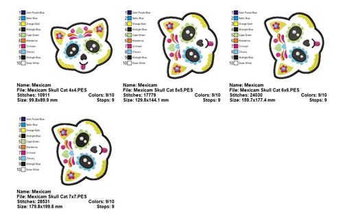 Matriz De Bordado Cabeza De Gatito Calavera Mexicana Ml3258 Color 3258 Gato 3258