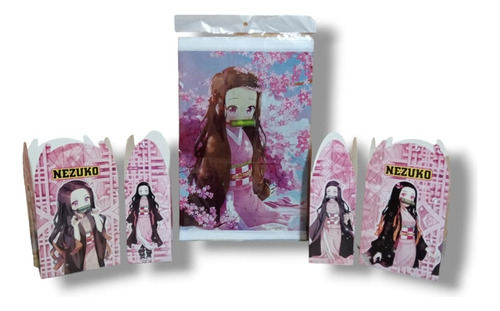 Nezuko Cajas Dulceras + Mantel Artículos De Fiesta 40 Niños 