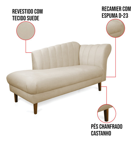 Divã Recife Suede 165 Cm Pés Chanfrado Castanho - D'rossi Cor Bege