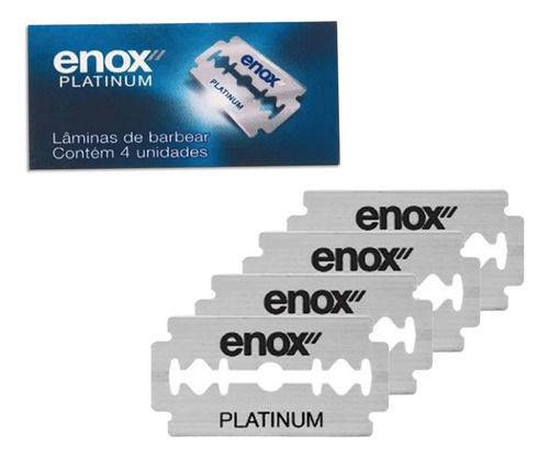 Lâminas De Barbear Aço Inox Enox Platinum Duplo Fio C/ 4un