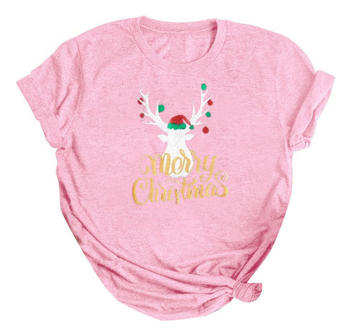 Camiseta Manga Corta Para Mujer Navidad Grafica Divertida