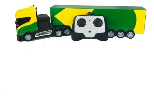 Carreta Caminhão Controle Remoto, Farol E Bat. Recarregável Cor Verde e Amarelo