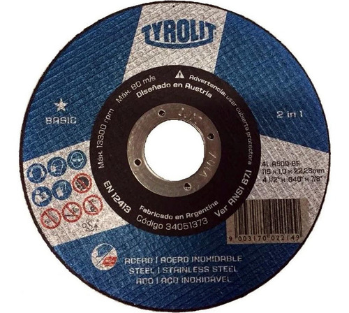 Disco Corte Tyrolit Basic 114 X 1 Mm Caja X 25 Un