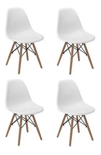 Jogo 4 Cadeiras Charle Eames Wood Eiffel Sala Cozinha Cor da estrutura da cadeira Branco