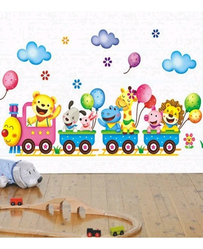 Calcomanía Pared Bebe Niño Niña Tren Globos Animales Jardín