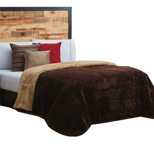 Cobertor Con Borrega King Size Chocolate Bicolor Dos Vistas 