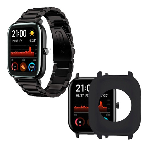 Combo De Correa De Eslabones Premium + Case Para Amazfit Gts