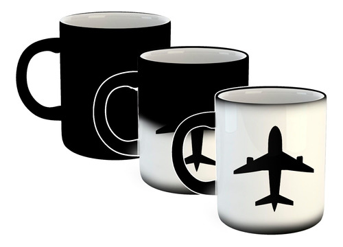 Taza Magica Avion Plane Figura Vector Negro Viaje