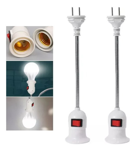 2 Portalampara Socket Interruptor Cable Flexible Acero 28cm