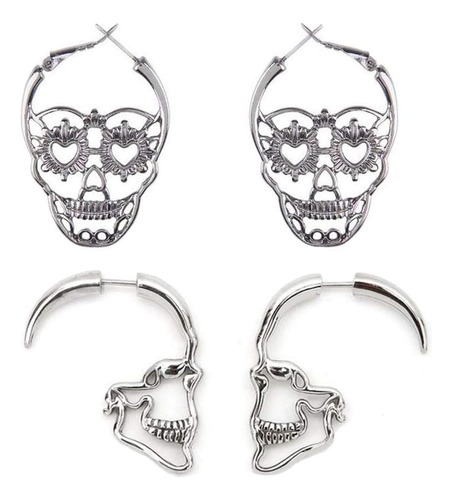 Fy 2 Pares De Pendientes Huecos Con Forma De Calavera Y Cara