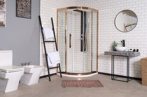 Box De Ducha Mampara Gorena Cuzco 90cm Cabina Curva S/base Armazón Rose Gold Panel Transparente