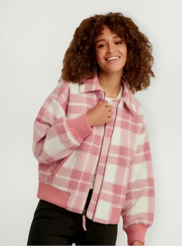 Chamarra Bomber Polar Abrigo A Cuadros Mujer Tall Extra Xxl